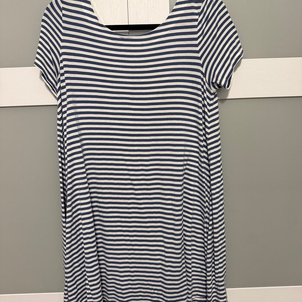LOFT Ann Taylor Blue White Striped T-Shirt Dress Women’s Small Tie Back Short Sl